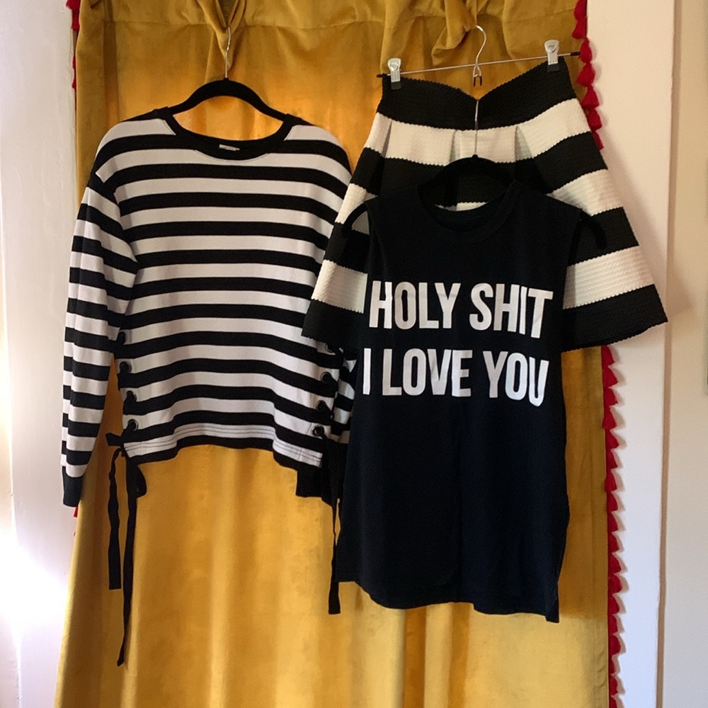 🐼 Beetlejuice striped top, tee and skater skirt. Black and white stripes.